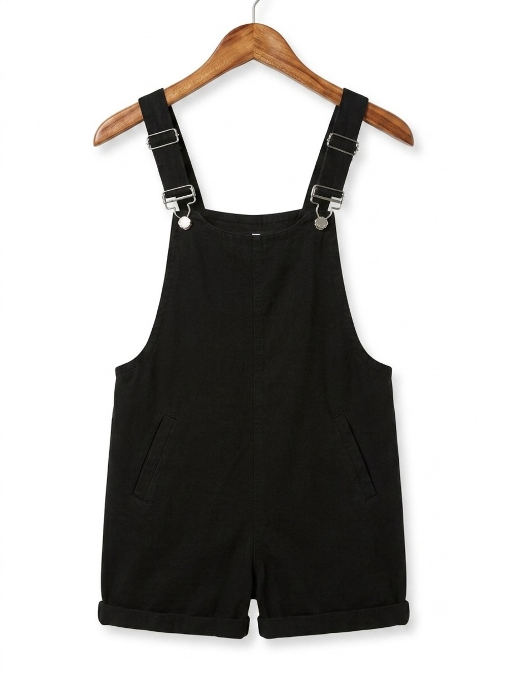 Classic Black Denim Short Overalls - Women